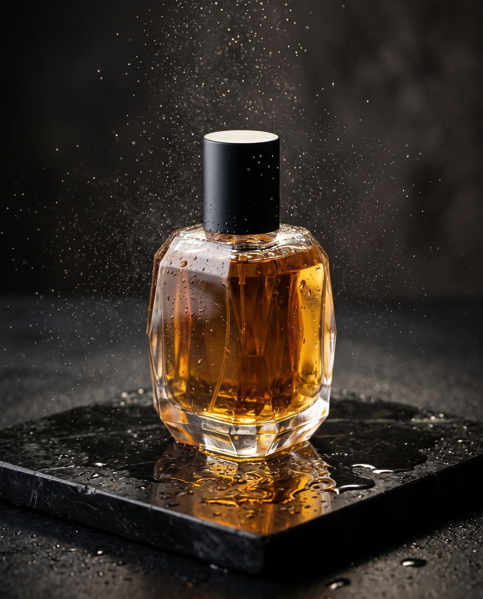 Luxury perfume on black stone — Nano Banana 2.1 example